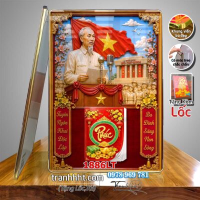 Lịch bác Hồ tráng gương laminate, Tranh Lịch bloc bác hồ bác giáp bác trọng treo tường 1886LT