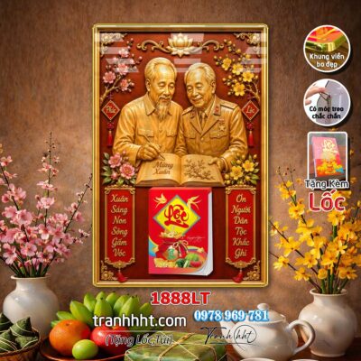 Lịch bác Hồ tráng gương laminate, Tranh Lịch bloc bác hồ bác giáp bác trọng treo tường 1888LT