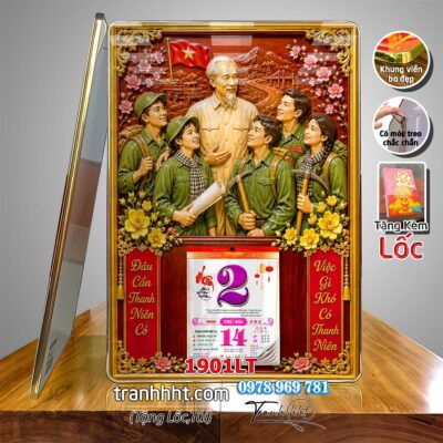 Lịch bác Hồ tráng gương laminate, Tranh Lịch bloc bác hồ bác giáp bác trọng treo tường 1901LT