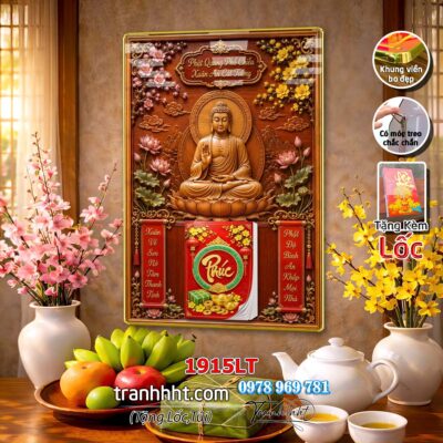 Lịch Tết Phật giáo treo tường, Lịch quan âm bồ tát tây phương tam thánh treo tường 1915LT