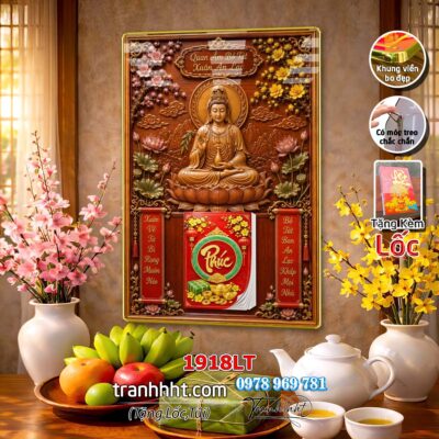 Lịch Tết Phật giáo treo tường, Lịch quan âm bồ tát tây phương tam thánh treo tường 1918LT