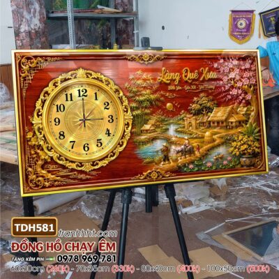 Tranh Đồng Hồ đồng quê làng quê phong thuỷ TDH581