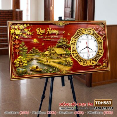 Tranh Đồng Hồ đồng quê làng quê phong thuỷ TDH583
