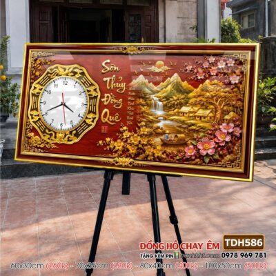 Tranh Đồng Hồ đồng quê làng quê phong thuỷ TDH586