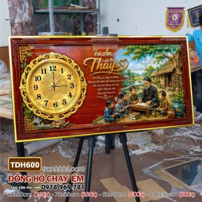 Tranh đồng hồ tráng gương tri ân cha mẹ thầy cô gia đình thư pháp TDH600