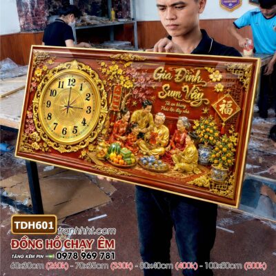 Tranh đồng hồ tráng gương tri ân cha mẹ thầy cô gia đình thư pháp TDH601