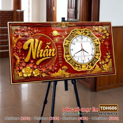 Tranh đồng hồ tráng gương tri ân cha mẹ thầy cô gia đình thư pháp TDH606