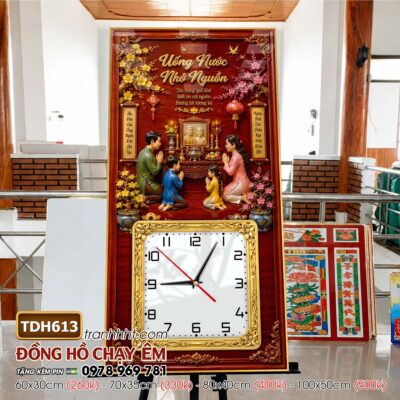 Tranh đồng hồ tráng gương tri ân cha mẹ thầy cô gia đình thư pháp TDH613