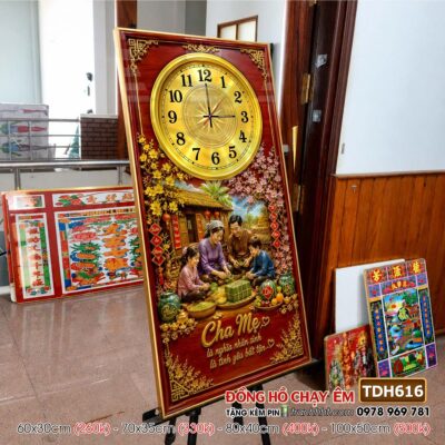 Tranh đồng hồ tráng gương tri ân cha mẹ thầy cô gia đình thư pháp TDH616