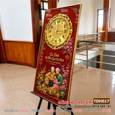 Tranh đồng hồ tráng gương tri ân cha mẹ thầy cô gia đình thư pháp TDH617