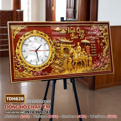 Tranh đồng hồ tráng gương tri ân cha mẹ thầy cô gia đình thư pháp TDH620