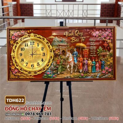 Tranh đồng hồ tráng gương tri ân cha mẹ thầy cô gia đình thư pháp TDH622