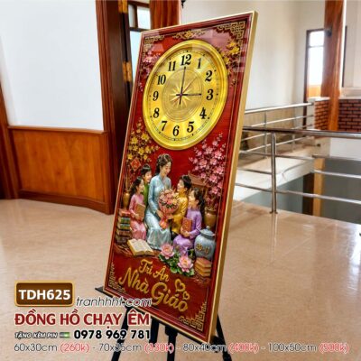Tranh đồng hồ tráng gương tri ân cha mẹ thầy cô gia đình thư pháp TDH625