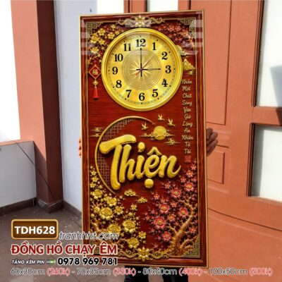 Tranh đồng hồ tráng gương tri ân cha mẹ thầy cô gia đình thư pháp TDH628