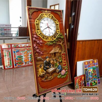 Tranh đồng hồ tráng gương tri ân cha mẹ thầy cô gia đình thư pháp TDH629