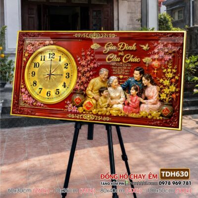 Tranh đồng hồ tráng gương tri ân cha mẹ thầy cô gia đình thư pháp TDH630
