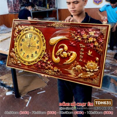 Tranh đồng hồ tráng gương tri ân cha mẹ thầy cô gia đình thư pháp TDH631