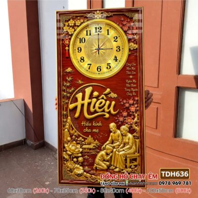 Tranh đồng hồ tráng gương tri ân cha mẹ thầy cô gia đình thư pháp TDH636