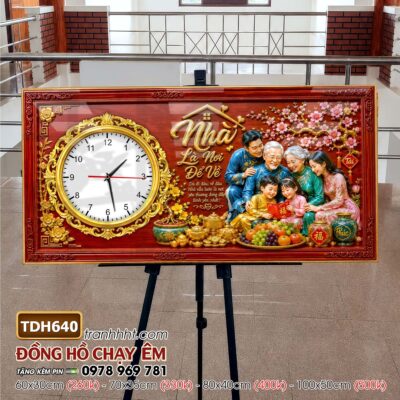 Tranh đồng hồ tráng gương tri ân cha mẹ thầy cô gia đình thư pháp TDH640