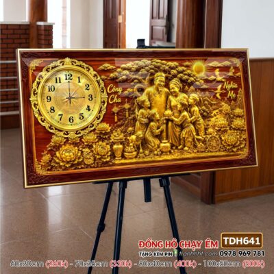 Tranh đồng hồ tráng gương tri ân cha mẹ thầy cô gia đình thư pháp TDH641