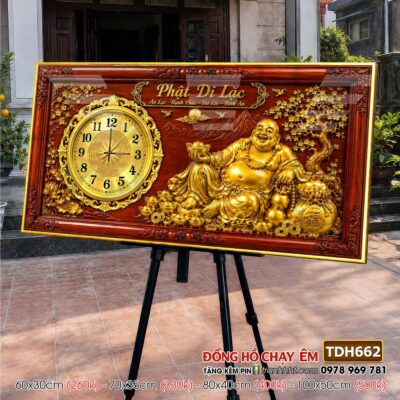 Tranh đồng hồ tài lộc thần tài di lặc phúc lộc thọ bonsai treo tường TDH662