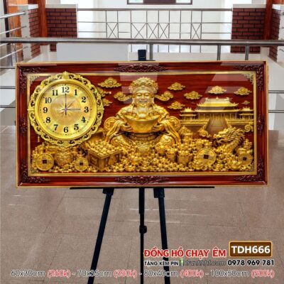 Tranh đồng hồ tài lộc thần tài di lặc phúc lộc thọ bonsai treo tường TDH666