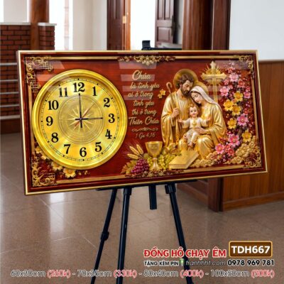 Tranh đồng hồ công giáo chúa giê su đức mẹ maria treo tường TDH667