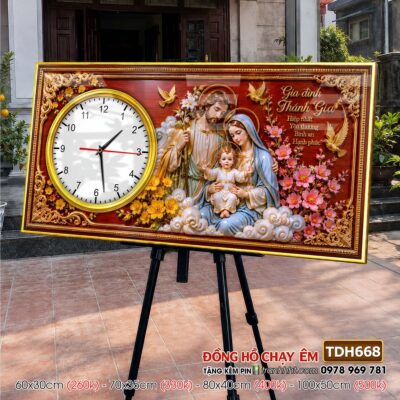 Tranh đồng hồ công giáo chúa giê su đức mẹ maria treo tường TDH668