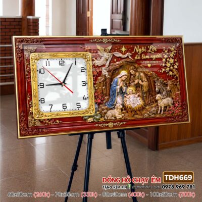 Tranh đồng hồ công giáo chúa giê su đức mẹ maria treo tường TDH669