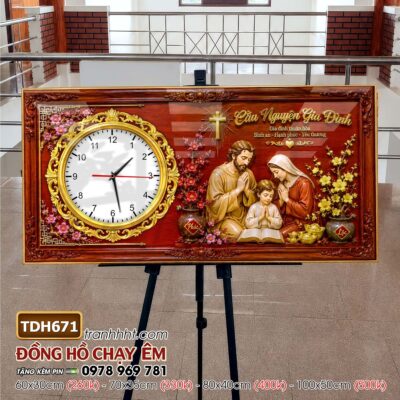 Tranh đồng hồ công giáo chúa giê su đức mẹ maria treo tường TDH671