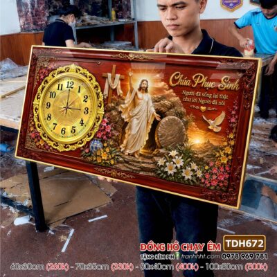 Tranh đồng hồ công giáo chúa giê su đức mẹ maria treo tường TDH672