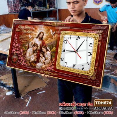 Tranh đồng hồ công giáo chúa giê su đức mẹ maria treo tường TDH674