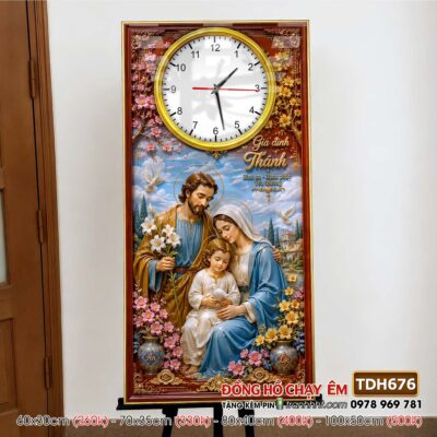 Tranh đồng hồ công giáo chúa giê su đức mẹ maria treo tường TDH676