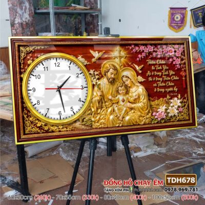 Tranh đồng hồ công giáo chúa giê su đức mẹ maria treo tường TDH678