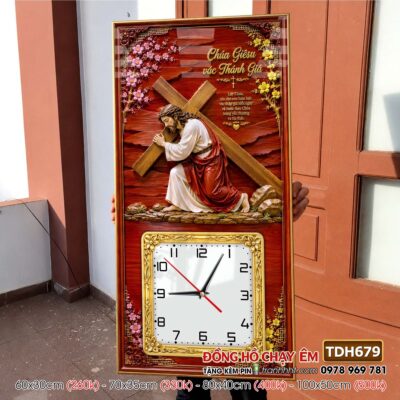 Tranh đồng hồ công giáo chúa giê su đức mẹ maria treo tường TDH679