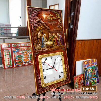 Tranh đồng hồ công giáo chúa giê su đức mẹ maria treo tường TDH681