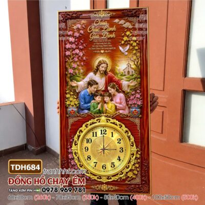Tranh đồng hồ công giáo chúa giê su đức mẹ maria treo tường TDH684