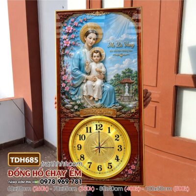 Tranh đồng hồ công giáo chúa giê su đức mẹ maria treo tường TDH685