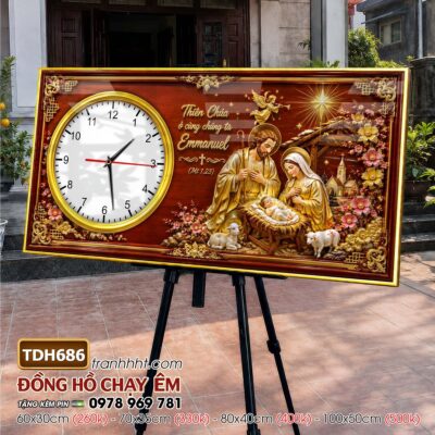 Tranh đồng hồ công giáo chúa giê su đức mẹ maria treo tường TDH686