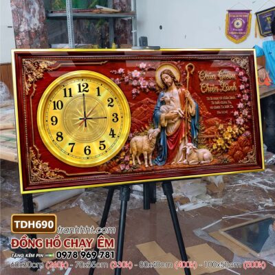 Tranh đồng hồ công giáo chúa giê su đức mẹ maria treo tường TDH690