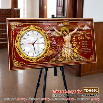 Tranh đồng hồ công giáo chúa giê su đức mẹ maria treo tường TDH691