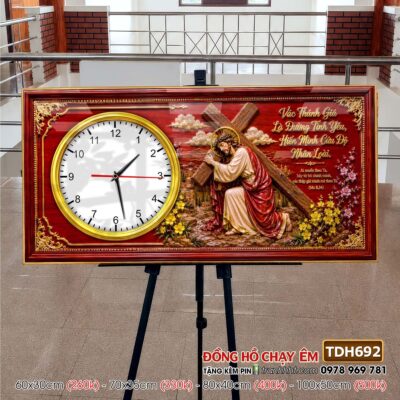 Tranh đồng hồ công giáo chúa giê su đức mẹ maria treo tường TDH692
