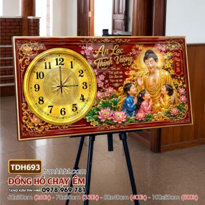 Tranh đồng hồ phật giáo quan âm bồ tát tây phương tam thánh treo tường TDH693