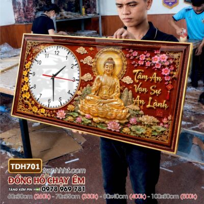 Tranh đồng hồ phật giáo quan âm bồ tát tây phương tam thánh treo tường TDH701