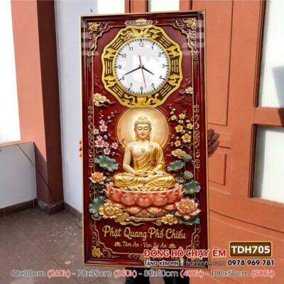 Tranh đồng hồ phật giáo quan âm bồ tát tây phương tam thánh treo tường TDH705