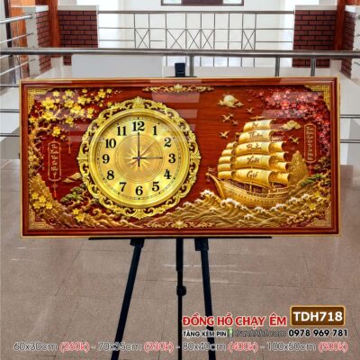 Tranh thuận buồm xuôi gió phong thuỷ đồng hồ tráng gương treo tường TDH718