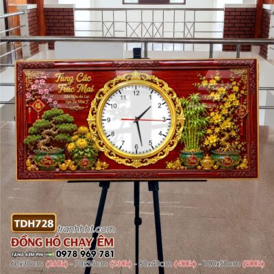 Tranh đồng hồ treo tường tứ quý tùng hạc chim công rồng phượng TDH728