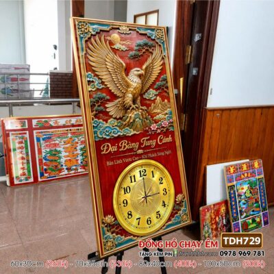 Tranh đồng hồ treo tường tứ quý tùng hạc chim công rồng phượng TDH729