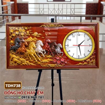 Tranh đồng hồ mã đáo thành công tranh ngựa bát mã treo tường TDH738