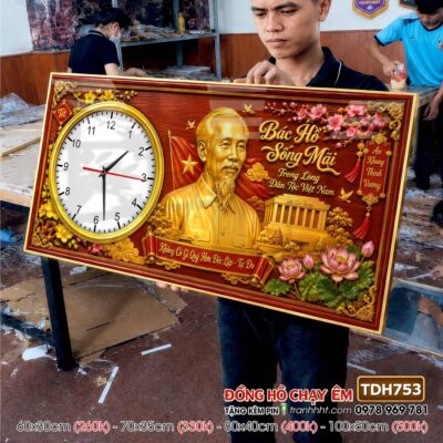 Tranh đồng hồ bác Hồ bác Giáp tráng gương treo tường TDH753
